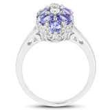 2.46 Carat Genuine Tanzanite and White Topaz .925 Sterling Silver Ring