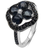 2.31 Carat Genuine Blue Sapphire & Black Spinel .925 Sterling Silver Ring