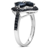 2.31 Carat Genuine Blue Sapphire & Black Spinel .925 Sterling Silver Ring