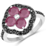2.29 Carat Genuine Ruby and Black Spinel .925 Sterling Silver Ring