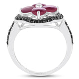 2.29 Carat Genuine Ruby and Black Spinel .925 Sterling Silver Ring