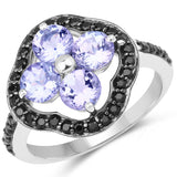 2.04 Carat Genuine Tanzanite and Black Spinel .925 Sterling Silver Ring