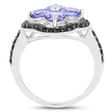 2.04 Carat Genuine Tanzanite and Black Spinel .925 Sterling Silver Ring