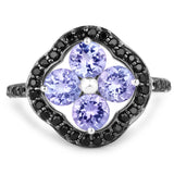 2.04 Carat Genuine Tanzanite and Black Spinel .925 Sterling Silver Ring
