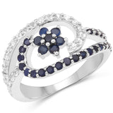 0.92 Carat Genuine Blue Sapphire and White Topaz .925 Sterling Silver Ring