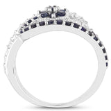 0.92 Carat Genuine Blue Sapphire and White Topaz .925 Sterling Silver Ring