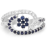 0.92 Carat Genuine Blue Sapphire and White Topaz .925 Sterling Silver Ring