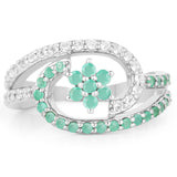 0.72 Carat Genuine Emerald and White Topaz .925 Sterling Silver Ring