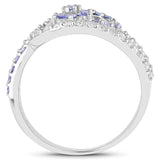 0.76 Carat Genuine Tanzanite and White Topaz .925 Sterling Silver Ring