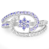 0.76 Carat Genuine Tanzanite and White Topaz .925 Sterling Silver Ring