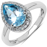 2.83 Carat Genuine Blue Topaz & White Topaz .925 Sterling Silver Ring