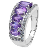 2.17 Carat Genuine Amethyst & White Topaz .925 Sterling Silver 5 Stone Ring