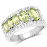 2.58 ct. Genuine Peridot and White Topaz .925 Sterling Silver Ring