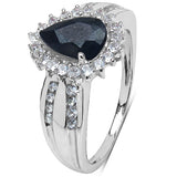 1.74 Carat Genuine Blue Sapphire, White Topaz .925 Sterling Silver Solitaire Ring