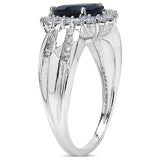 1.74 Carat Genuine Blue Sapphire, White Topaz .925 Sterling Silver Solitaire Ring