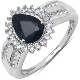 1.74 Carat Genuine Blue Sapphire, White Topaz .925 Sterling Silver Solitaire Ring