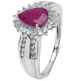 1.61 Carat Genuine Ruby, White Topaz .925 Sterling Silver Solitaire Ring
