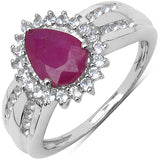 1.61 Carat Genuine Ruby, White Topaz .925 Sterling Silver Solitaire Ring