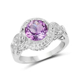 2.53 Carat Genuine Amethyst and White Topaz .925 Sterling Silver Ring