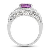 2.53 Carat Genuine Amethyst and White Topaz .925 Sterling Silver Ring