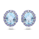 6.06 Carat Genuine Blue Topaz and Tanzanite .925 Sterling Silver Earrings