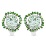 8.94 Carat Genuine Green Amethyst and Chrome Diopside .925 Sterling Silver Earrings