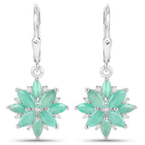 2.92 Carat Genuine Emerald and White Diamond .925 Sterling Silver Earrings