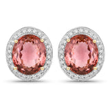 6.62 Carat Genuine Baby Pink Tourmaline and White Diamond 14K Yellow Gold Earrings