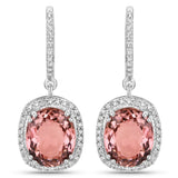 8.90 Carat Genuine Baby Pink Tourmaline and White Diamond 14K White Gold Earrings