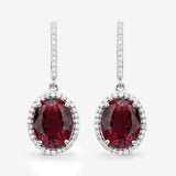 6.86 Carat Genuine Royal Pink Tourmaline and White Diamond 14K White Gold Earrings
