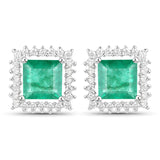 1.12 Carat Genuine Zambian Emerald and White Diamond 14K White Gold Earrings