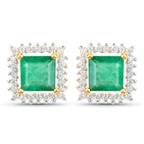1.12 Carat Genuine Zambian Emerald and White Diamond 14K Yellow Gold Earrings
