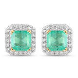 2.24 Carat Genuine Colombian Emerald and White Diamond 14K Yellow Gold Earrings