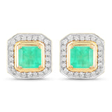 2.38 Carat Genuine Colombian Emerald and White Diamond 14K Yellow Gold Earrings