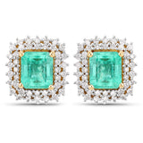 2.14 Carat Genuine Colombian Emerald and White Diamond 14K Yellow Gold Earrings