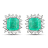 2.01 Carat Genuine Colombian Emerald and White Diamond 14K White Gold Earrings