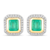 1.98 Carat Genuine Colombian Emerald and White Diamond 14K Yellow Gold Earrings