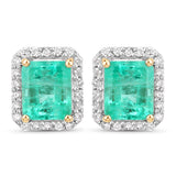 1.65 Carat Genuine Colombian Emerald and White Diamond 14K Yellow Gold Earrings