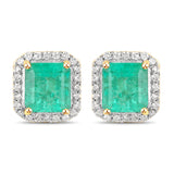 2.11 Carat Genuine Colombian Emerald and White Diamond 14K Yellow Gold Earrings