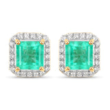 2.53 Carat Genuine Colombian Emerald and White Diamond 14K Yellow Gold Earrings