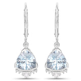 4.15 Carat Genuine Aquamarine and White Diamond 14K White Gold Earrings
