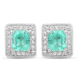 2.03 Carat Genuine Colombian Emerald and White Diamond 14K White Gold Earrings
