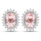 1.61 Carat Genuine Morganite and White Diamond 14K White Gold Earrings
