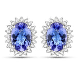 1.71 Carat Genuine Tanzanite and White Diamond 14K White Gold Earrings