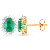 1.68 Carat Genuine Zambian Emerald and White Diamond 14K Yellow Gold Earrings
