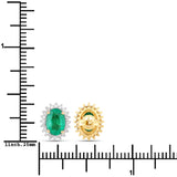 1.68 Carat Genuine Zambian Emerald and White Diamond 14K Yellow Gold Earrings