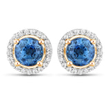 1.42 Carat Genuine Blue Sapphire and White Diamond 14K Yellow Gold Earrings