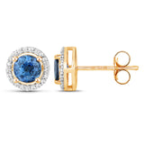1.42 Carat Genuine Blue Sapphire and White Diamond 14K Yellow Gold Earrings