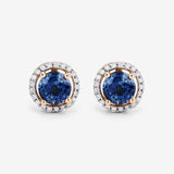 1.42 Carat Genuine Blue Sapphire and White Diamond 14K Yellow Gold Earrings