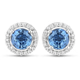 1.42 Carat Genuine Blue Sapphire and White Diamond 14K White Gold Earrings